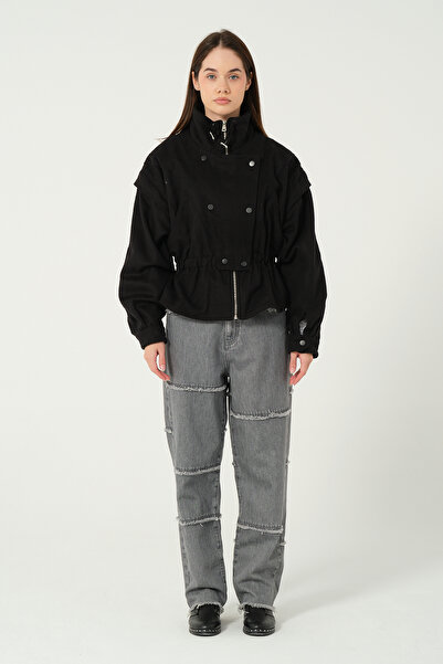 eva clothing معطف كشمير من الصوف الأسود للنساء 1234605 إيفا-1