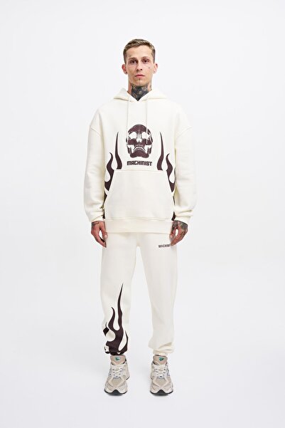 Machinist Erkek Fire Baskılı Oversize Ekru Sweatshirt