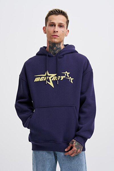 Machinist Мъжка блуза с качулка и бродерия Star, в тъмно син цвят