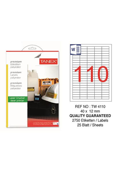 Tanex Tw-4110 40x12mm Polyester Label 25 Pack
