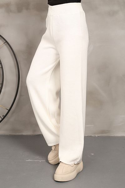 İmajButik Πλεκτό παντελόνι με φαρδύ πόδι εκρού