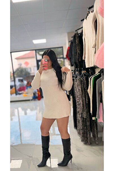 MODA KADIN MİNİ FİTİLLİ KIŞLIK TRİKO ELBİSE