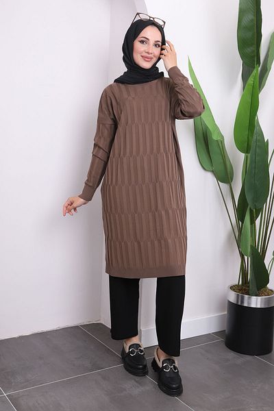 İmajButik Dark Mink Cold Yarn Mercerized Knitwear Tunik
