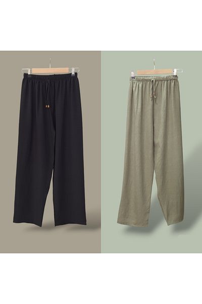 ENDAMIM 2-Piece Linen Pant Large Size Comfortable Fit Without Bucket with Elastic Waist