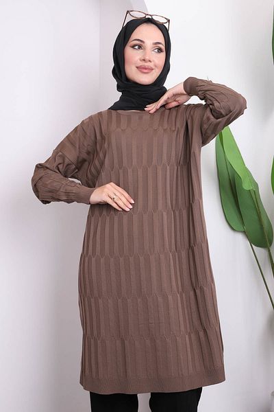 İmajButik Dark Mink Cold Yarn Mercerized Knitwear Tunik