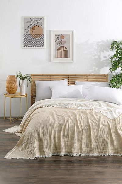ZEYPBA 3 Layer Muslin Double Muslin Bedspread Double Sided Tasseled Muslin Pique
