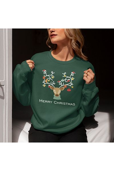 SUNFREE Christmas New Year Christmas Printed Oversize Cotton Sharped Sweatshirt