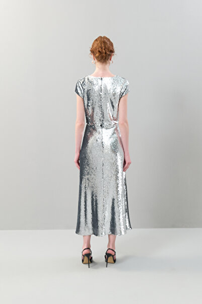 Roman Payetli Midi Boy Elbise Gümüş K2511510_078