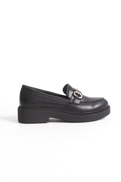 Modabuymus Admi Black Matte Buckle Oxford Casual Women's Shoes