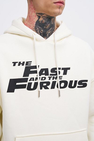 Machinist Ανδρικό φούτερ με κουκούλα Fast Furious Oversize εκρού
