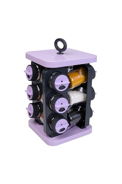JASPER Lilac Glass 12-Piece Spice Holder Set - Rotatable, 105 Cc