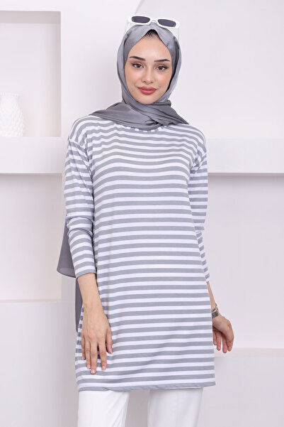 İmajButik Tunica cu dungi gri cu maneca lunga