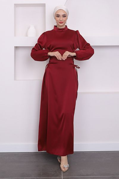 İmajButik Βραδινό φόρεμα με λεπτομέρειες από μπορντό στο πλάι