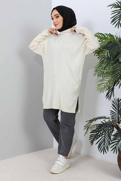 İmajButik Κρεμ χιόνι πλεκτό χιτώνα