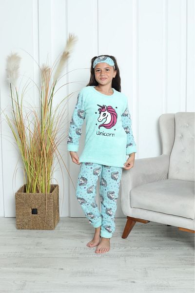 yagmurgiyim Set de pijamale pentru fete din lână Blue Unicorn - 5-16 ani 7005-M