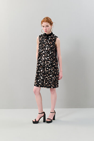 Roman Payetli Kadife Mini Elbise Standart Renk K2511024_089