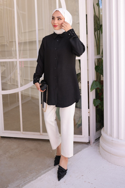 İmajButik Black Sleeve Stone Ayrobin Shirt