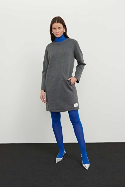 Roman Bisiklet Yaka Uzun Kol Elbise Antrasit K2421002_046