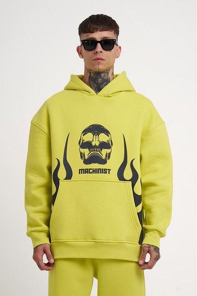Machinist Ανδρικό φούτερ Oversize Fire printed Neon Yellow