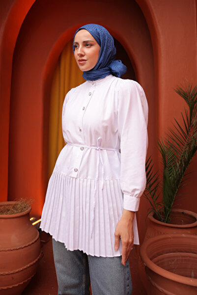 İmajButik Poplin Pleated White Tunic