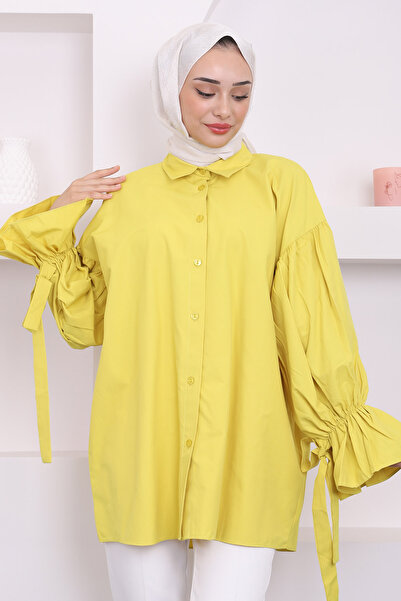 İmajButik Πουκάμισο λαδιού πράσινο Tericoton - Λεπτομέρεια μανίκι με μπαλόνι