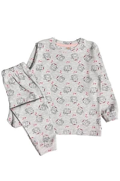 yagmurgiyim *elmp Gray Kitten 100% Cotton Girls' Pajama Set 1-9 Years 4037