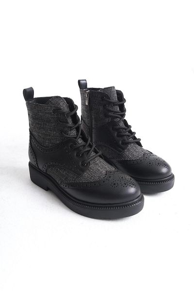 Modabuymus Pivol Μαύρες καρό Oxford Lace Up με φερμουάρ καθημερινές γυναικείες μπότες