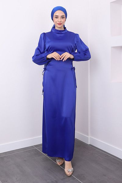 İmajButik Σατέν βραδινό φόρεμα - Saks Blue, Λεπτομέρεια στο πλάι