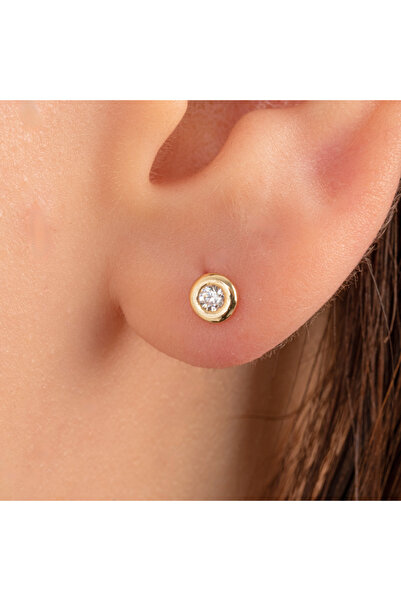 FasekGold Gümüş Küpe - 925 Ayar Gümüş Minimal Yuvarlak Taşlı Küpe