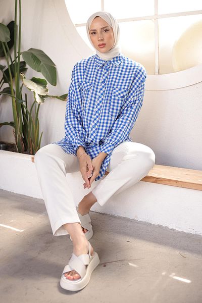 İmajButik Saks Blue Bat Sleeve Tunic με μπροστινή τσέπη