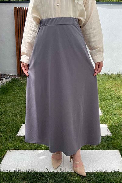İmajButik Gray Long Scuba Flared Skirt