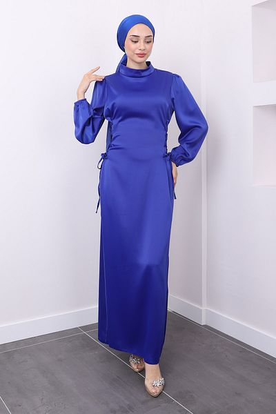 İmajButik Σατέν βραδινό φόρεμα - Saks Blue, Λεπτομέρεια στο πλάι