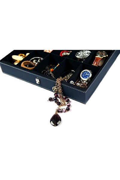 Generic Brand Navy Blue 12 Compartment Accessory Set - Clock Box Adebl-02