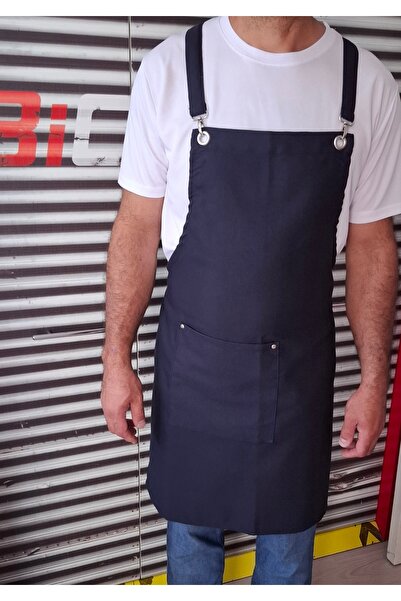 Derycollection مريلة الشيف باريستا باللون الأزرق الداكن مع حزام متقاطع