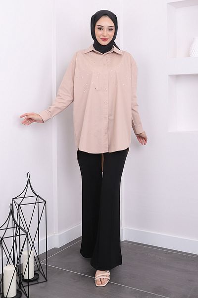 İmajButik Casual Mink πουκάμισο - Μπροστινή πέτρινη λεπτομέρεια