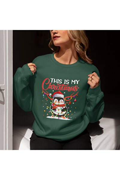 SUNFREE СВЯТКОВИЙ ПІНГВІН З НАДРУКОМ, ОВЕРСАЙЗ, БАВОВНЯНИЙ СВЕТР З ШАРДОНОМ