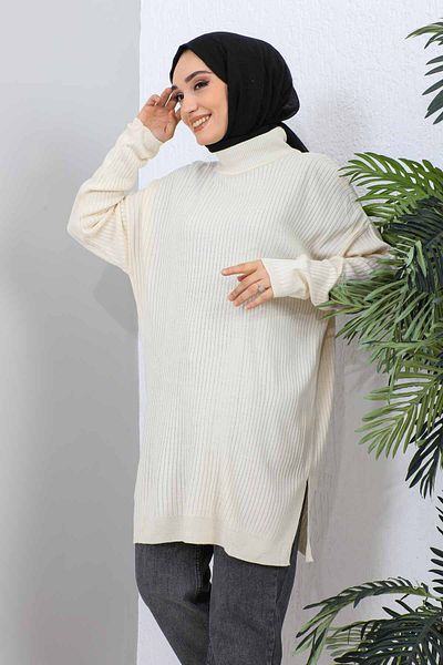 İmajButik Κρεμ χιόνι πλεκτό χιτώνα