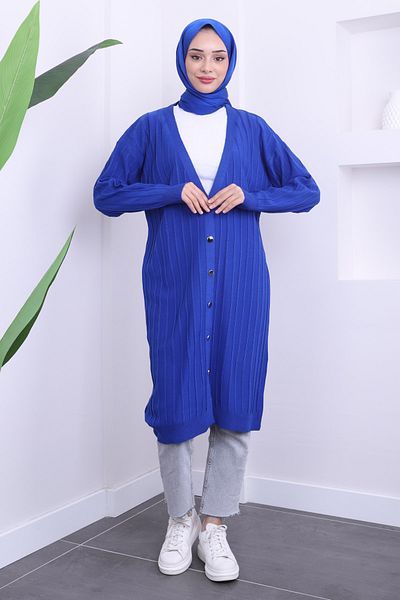 İmajButik Saks Blue Seasonal Mercerized Loose Knitwear Cardigan