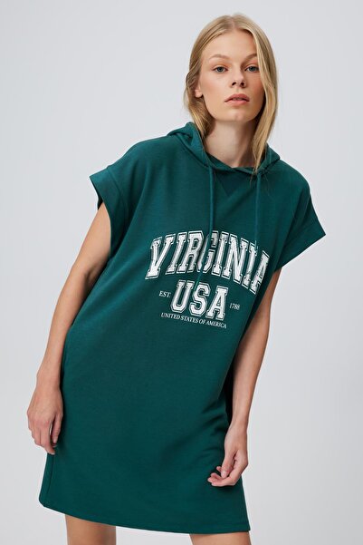 BABOKAH Baskılı Kapüşonlu Sweatdress Elbise