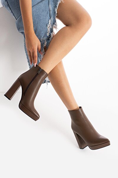 FOLLİNİ Cizme de damă maro din piele naturală cu platformă