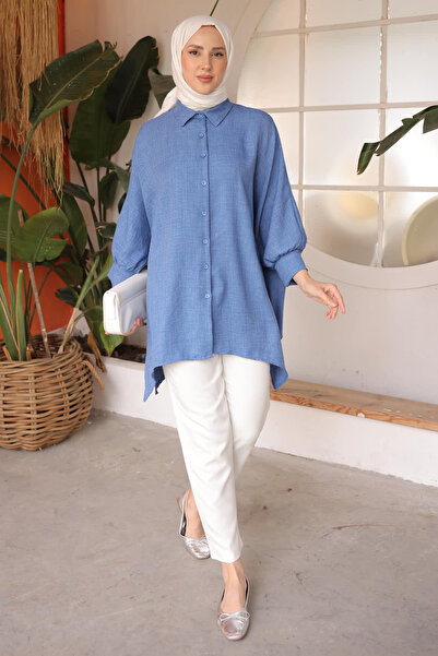 İmajButik Τονίκ με σχισμή μανίκι νυχτερίδας Indigo