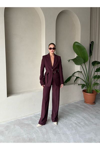 Laluvia Pflaumengürtel-Jacken-Hosen-Set – 50714 – 9367