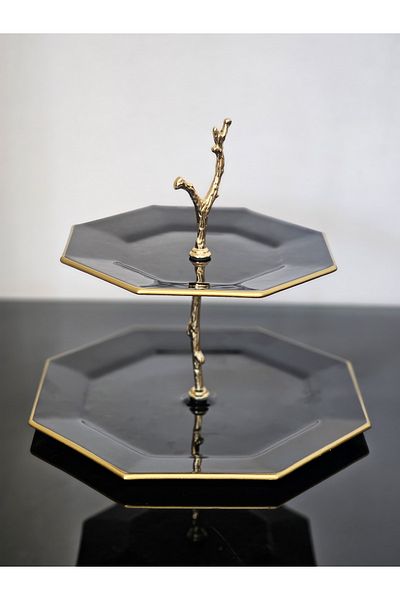 atabey home collection طقم تقديم شاي كيك مكون من 31 قطعة من الذهب الأسود يتسع لـ 6 أشخاص