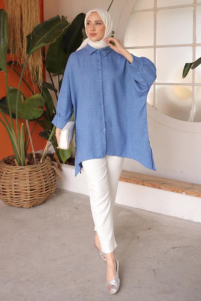 İmajButik Indigo Bat Sleeve Slit Tunic