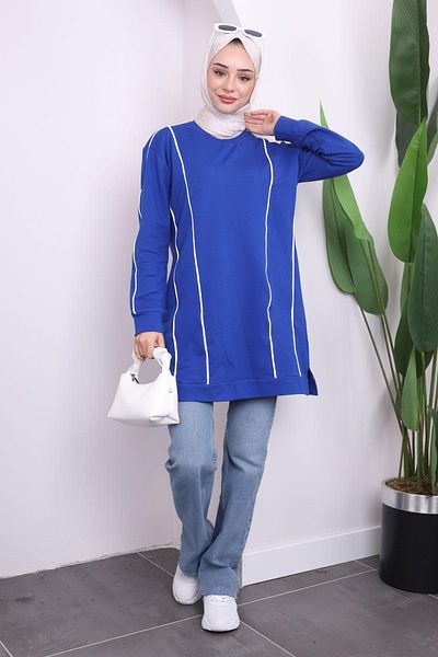 İmajButik Saks Μπλε τουνίκ με δύο κλωστές με μπροστινή ρίγα