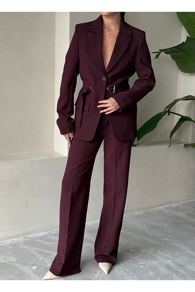 Laluvia Pflaumengürtel-Jacken-Hosen-Set – 50714 – 9367