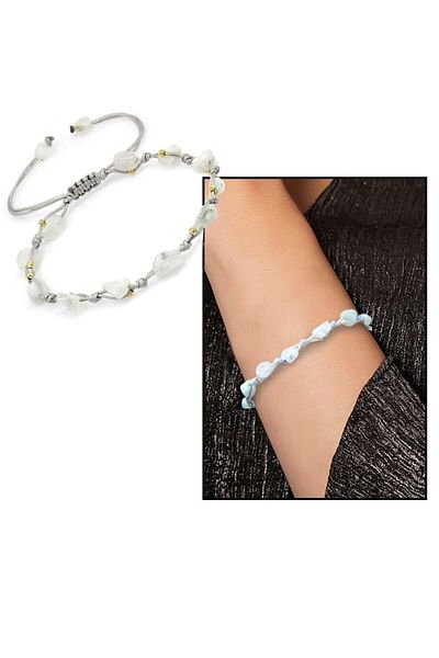 Tesbihane Macrame Braided Natural Cut Dorica Ball Detailed Moon Stone Natural Stone Women's Bracelet