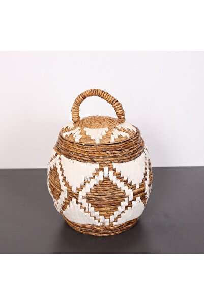 Mylamp İSKİT Makrome ve Doğal Abaka - Kapaklı Sepet 35x34 cm