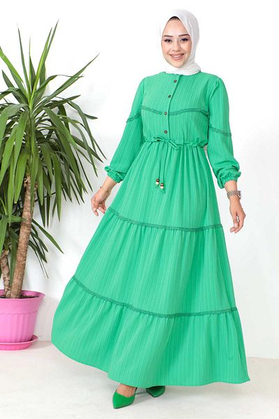 İmajButik Φόρεμα με πράσινη μέση με κορδόνια
