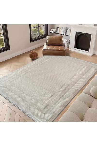 Ecosıa Atlantis Sade Krem  Parlak İplik Akrilik Dokuma Halı Yumuşak Yolluk Sa...
